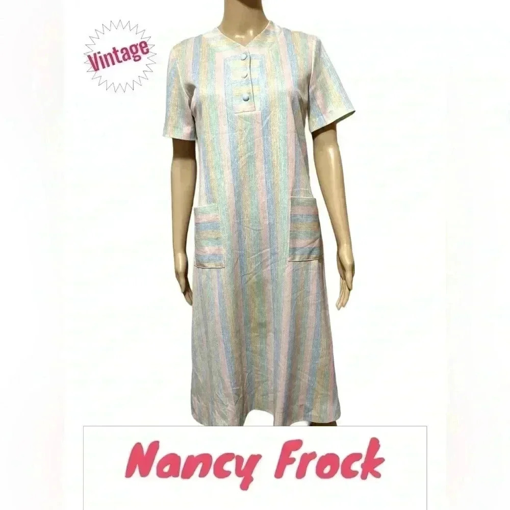 Grannycore A Nancy Frock pastel striped shift/tunic vintage 60’s dress-L